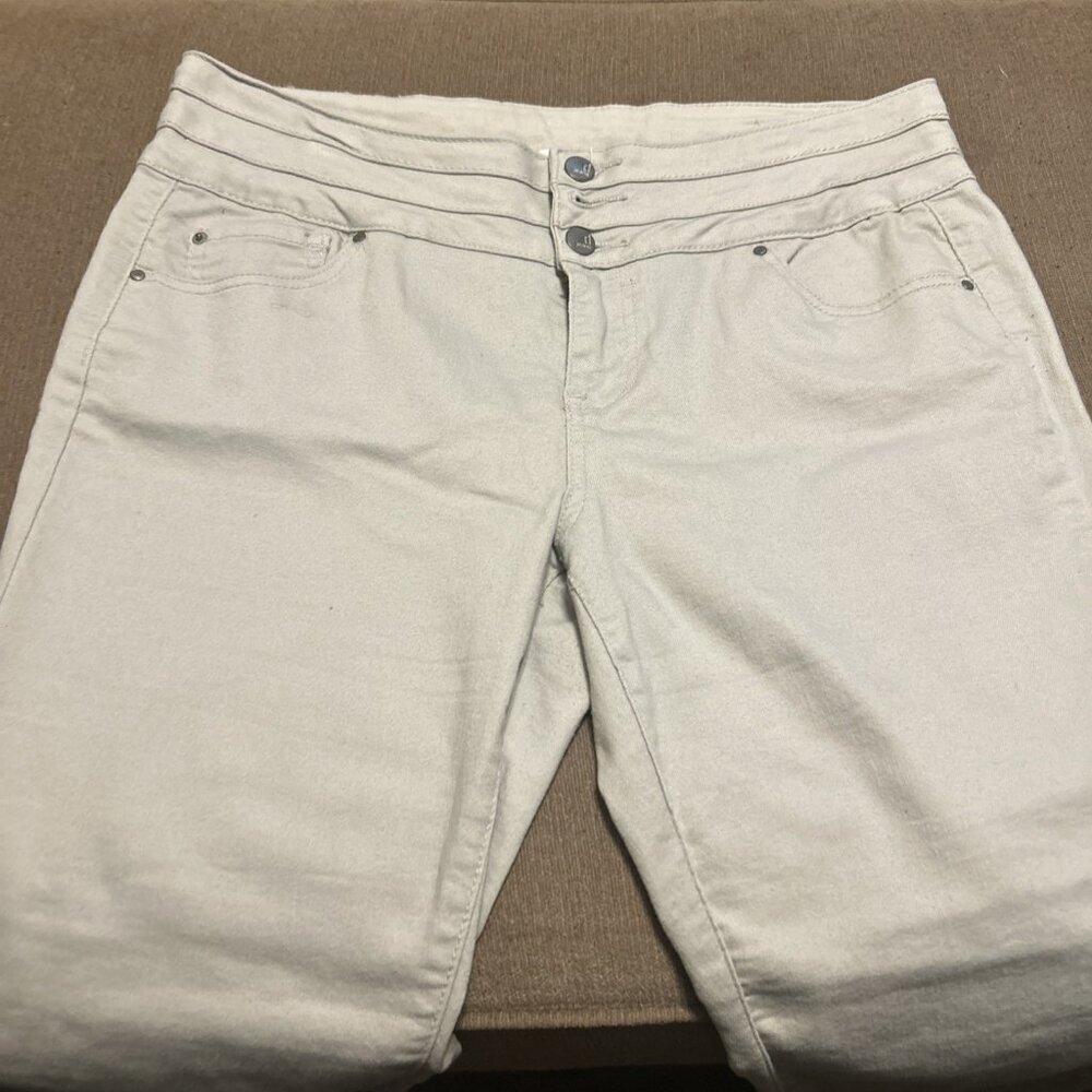D Jeans Pants Womens 10 Beige Tan Skinny Stretch Zipper & Button Wide Waist